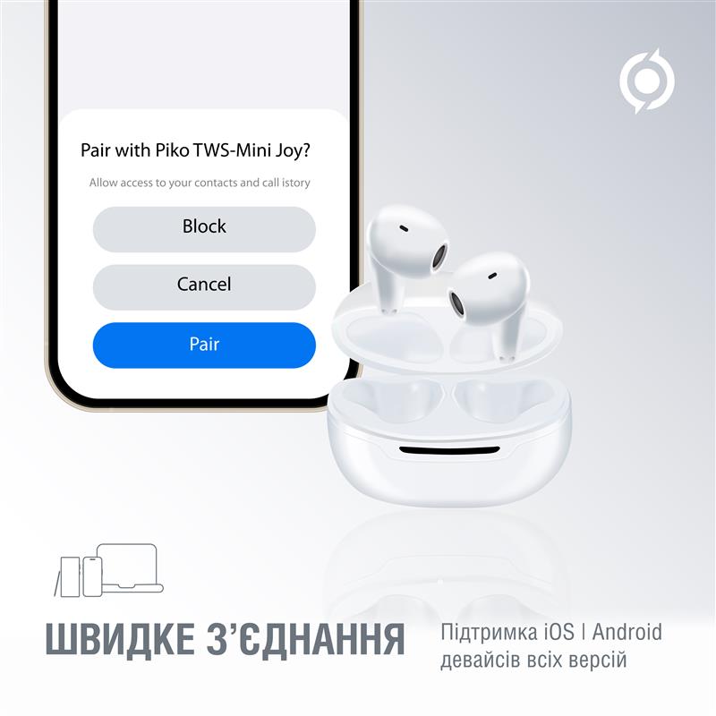 Bluetooth-гарнiтура Piko TWS-MiniJoy White (1283126583421) - фото 5