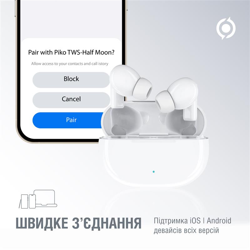 Bluetooth-гарнiтура Piko TWS-HalfMoon White (1283126583391) - фото 4