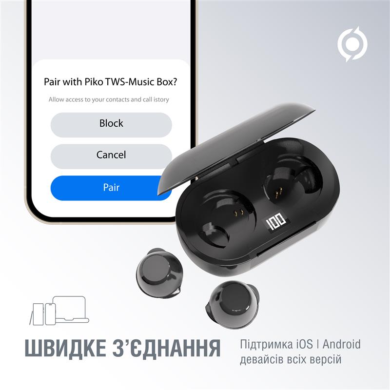 Bluetooth-гарнiтура Piko TWS-MusicBox Black (1283126583414) - фото 4
