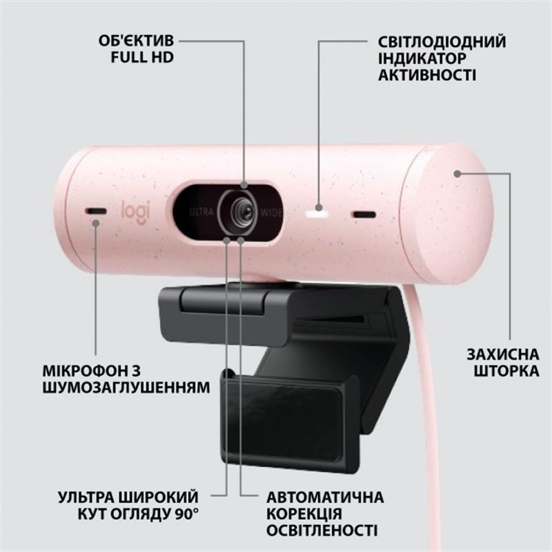 Веб-камера Logitech Brio 500 Rose (960-001421) - фото 6
