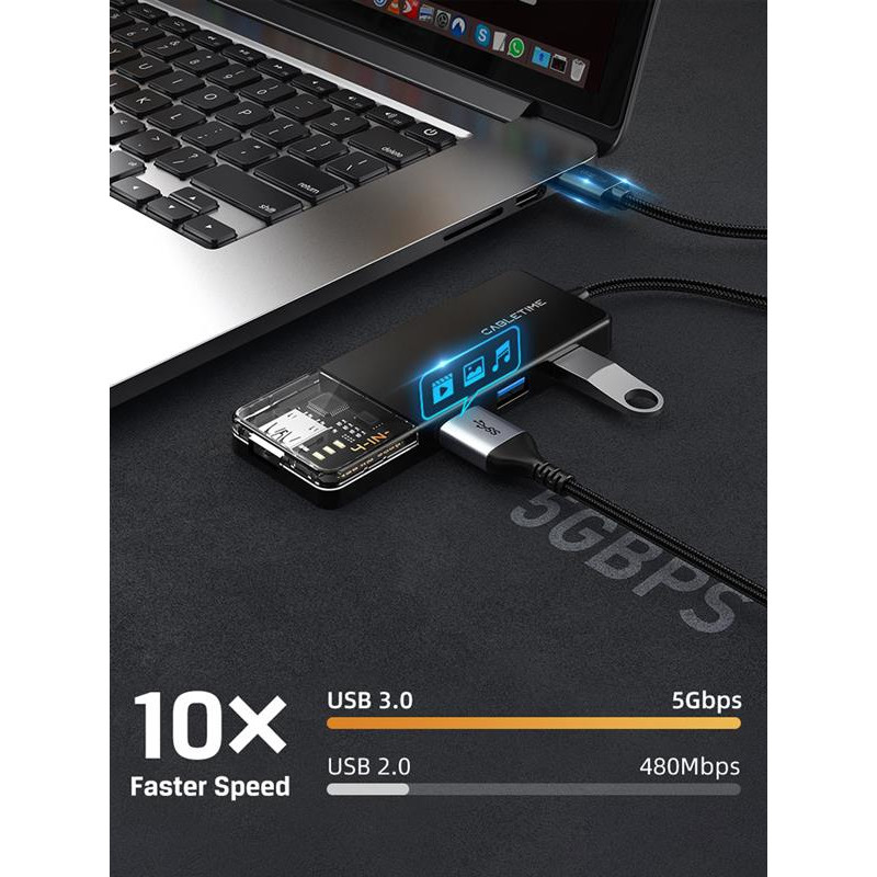 Концентратор Cabletime USB Type C - 4 Port USB 3.0, 0.15 m (CB02B) - фото 2