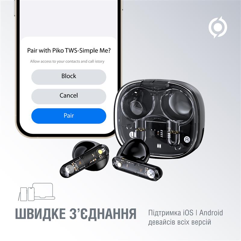Bluetooth-гарнiтура Piko TWS-SimpleMe Black (1283126583438) - фото 4